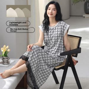 Miiow | Pure Cotton Summer Sleep Dress Womens Thin Style Sleeveless Dress With Chest Pad Ladies Nightgown Home Clothes New 2025