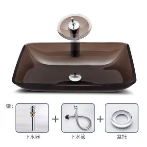 Modern Minimalist Bathroom Square Tempered Glass Top Basin Home Use Transparent Grey Artistic Tea Colored Wash Hand Sink