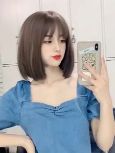 Wig short hair summer autumn net red natural realistic air fringe wig full head wig short hair 33 cm