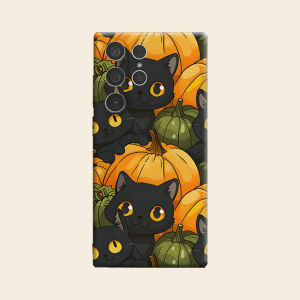 Black Cat Pumpkin Print Luxury Fashion Full Lens Protective Case for Samsung Galaxy S26 S25 S24 A56 A36 Plus Ultra