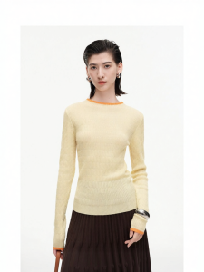 Wool Tencel Blend Color Block Slim Fit Summer Knit Top