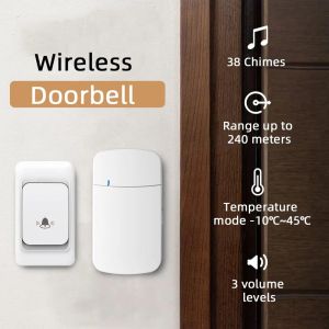 Wireless Doorbell Waterproof Easy Installation Door Bell with 38 Chimes 3 Volume Levels and 800Ft Range for Business Store Home
