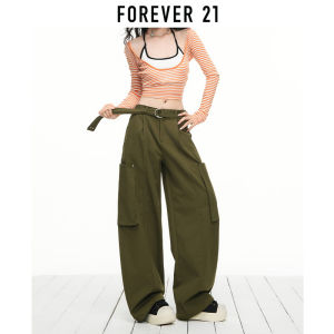 Forever21 | American High-Waisted Tied Wide-Leg Loose Multi-Pocket Casual Pants