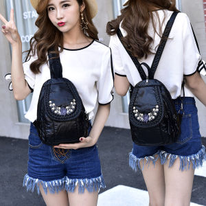 Mini Casual PU Leather Womens Backpack Versatile Soft Leather Double Shoulder Bag Korean Style Small Backpack for Young Women