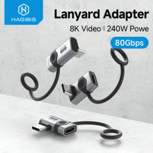 Hagibis | Hagibis 240W USB C to C Adapter with Lanyard 80Gbps 90 Degree Converter 8K Video USB4 Adapter for MacBook iPhone 15/16/17 Tablet