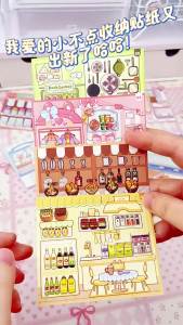 Store Themes 3D Sticker Book PET 8 Mini Scenes Miniature Scene Sticker Simulation Games Food Fruit Desserts Stacking Sticker