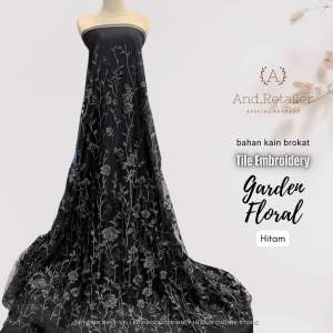 Bahan Kebaya Brokat Tile Garden Floral Harga Setengah Meter Warna Hitam