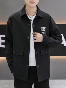 HENGYUANXIANG | Casual Shirt Collar Jacket Mens Spring Autumn Thin Top Youth Fashion Anti-Wrinkle Treatment Cotton Polyester Blend Long Sleeve