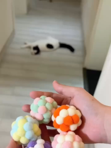 KS ลูกบอล สีสันสดใส ของเล่นสำหรับแมว ของเล่นแมว ลูกบอลปอมปอม ลูกบอลกระดิ่ง สีสวยมีเสียง สุ่มสี ส่งไว