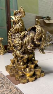 Tượng Gà Trống Như Ý Bằng Đồng Ngậm Xâu Tiền Phong Thủy - DxRxC: 23x13x30cm Nặng: 34kg