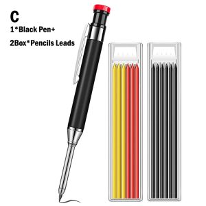 Solid Carpenter Deep‑Hole Mechanical Pencil with Refill Leads Woodworking Metal Marking Tool for Deep Hole Marking