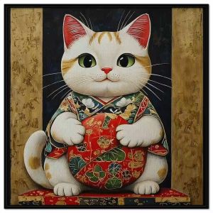 Tranh phong thủy mèo thần tài. Tranh treo tường dán tường sơn dầu canvas trang trí. CGI-1716