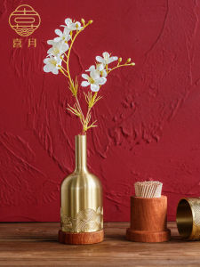 Ximue Pure Copper Wooden Redwood Toothpick Holder Creative Chinese Style Home Living Room Dining Table Nordic Design