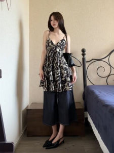 CHANGTONG | Vintage Elegant V-Neck Print Dress
