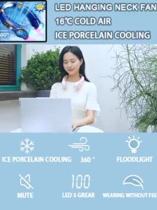 Neck Fan 8000mAh Portable Hanging Neck Fan Hands Usb Rechargeable 360° Neck Cooling Fan Surround Digital Display lazy fan 挂脖风扇echargeable 360° Neck Cooling Fan Surround Digital Display lazy fan