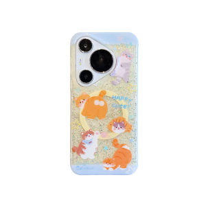 Huawei Mate70Pro+ Phone Case Cute Cartoon Cat Rotating Stand Magnetic Absorption Glitter Powder Shell Womens Style Silicone Material