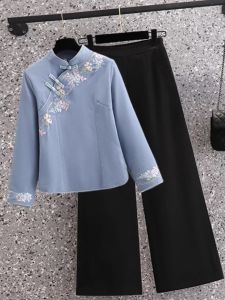 Thickened Zen Tea Ceremony Costume Chinese Style Work Uniform Ear Cleaning Salon Flag Robe Top Cotton Blend Traditional Hanfu