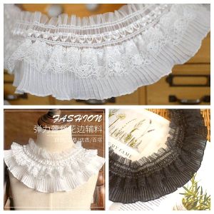 ผ้าลูกไม้ผ้ายืด9ซม. กระโปรงจับจีบผ้าม่านเตียงเสื้อผ้าเด็กเสื้อผ้าลูกไม้สีดำและสีขาววัสดุเสริมขอบลูกไม้