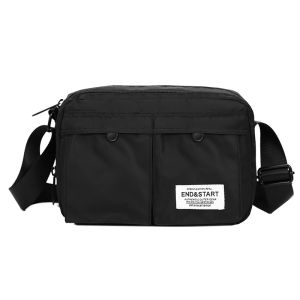End Start Nylon Cloth Waterproof Mens Crossbody Bag Casual Style Single Shoulder Bag with Zipper Closure and Interior Pockets