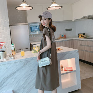 Elegant plus Size Cotton Blend Sleeveless Long Dress Cover Belly Midi Skirt Korean Style round Neck Batwing Sleeve Print Dress