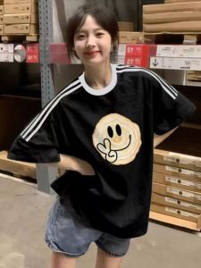 Retro American Style Pure Cotton Short Sleeve T-Shirt Women Summer Loose Half Sleeve Design Unique Top Comfortable Breathable