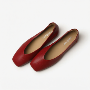 MIOLLIBARN | Red French Square Toe Flat Slip-on Flats