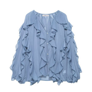 BANA plus Size V-Neck Long Sleeve Chiffon Shirt Women Spring Loose Fit Straight Tube Blouse Button Closure Casual Office Wear