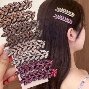 กิ๊บติดผมข้าวสาลีประกายเพชร2ชิ้นผมเสียสำหรับจัดให้มีขนเป็ดกิ๊ฟติดผมผู้หญิงหญิงสาวระยิบระยับ