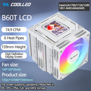COOLLEO B60T LCD 6 Heat Pipe Twin Towers And Dual Fan CPU Cooler Equipped With High-Definition Custom Screen Air-cooled Radiator