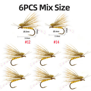 6PCS #12 #14 Rubber Legs Elk Hair Caddis Dry Fly Floating Fly Barbed Dry Fly Hook Trout Perch Bluegill Fishing Lures Baits