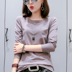 Fashionable Long Sleeve Pure Cotton T-Shirt Womens Spring Autumn Style Popular Quality Match All Cotton Classic Embroidery