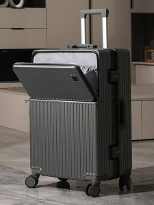 Kangaroo Brand Fashionable Travel Suitcase Front Opening Male Model Password Lock Carry-On Wheel ABS PC Material Geometric Pattern