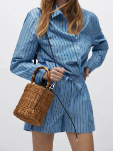 Handmade Rattan Basket Crossbody Bucket Bag Luxury Woven Bag w/ Bamboo Handle by Sugar Class
