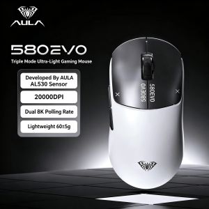 AULA | AULA SC580 EVO Dual 8K Wireless Esports Mouse Tri-Mode AL530 Sensor 20000DPI 60g Ultra Lightweight 500IPS 500mAh for FPS Gaming