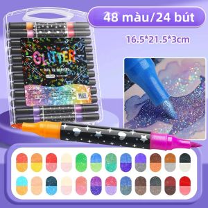 Bộ Bút Dạ Quang Hai Đầu - 12/24/36/48 Màu Đầu Mềm Mực Nhũ Đậm Màu Nước Acrylic Dùng Cho Đá Gỗ Vải Kính Vải Bố Gốm Sứ Đồ Thủ Công Quà Giáng Sinh Cho Thanh Thiếu Niên Đồ Dùng Mỹ Thuật Tự Làm