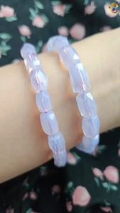 Collection Grade Faceted Freeform Barrel Milky Scorolite Lavender Moon Quartz Bracelet