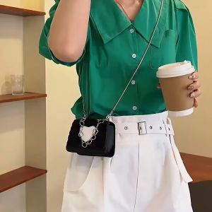 BAO091 Mini Heart Patch Detail Flap Square Bag Crossbody Bag