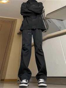 ชุดกีฬากันน้ําผู้ชายทรงสูง กางเกง ลำลอง เวอร์ชั่นขายาวขาตรง ซิป การตกแต่ง การพักผ่อนยอดนิยมอ่อนเยาว์ กางเกงขายาว