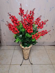 Bunga artificial kuntum 20 kuntum+pot standing anyam