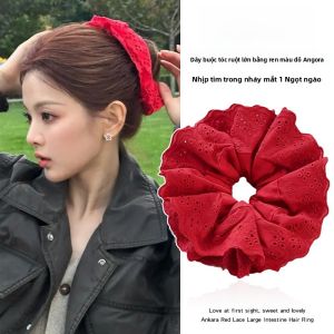 Mùa Thu 2024 Móc Tóc Ren Đỏ Cỡ Lớn Cho Phụ Nữ Cao Cấp Móc Buộc Tóc Bằng Cao Su Kiểu Pháp Phụ Kiện Tóc Thời Trang Mới Ra Lò