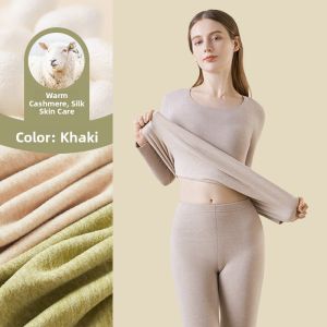 miiow | Thickened Fleece Womens Thermal Underwear Set Cat Person Brand Sweet Style Long Sleeve Thermal Wear Suitable For Autumn And Winter