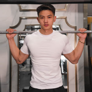 Vest Up Mens Fitness Training T-shirt Quick Drying Slim Fit Round Neck Short Sleeve Polyester Spandex Blend Sport Shirt