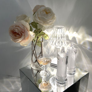 Masely Crystal Candle Light Transparent Shell Desk Electronic Night Lamp Party Holiday Home Decor