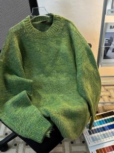 American Retro Overhead Sweater Loose Green Knitted Outerwear for Men And Women Autumn Winter Lazy High-End Feeling Casual Knitwear