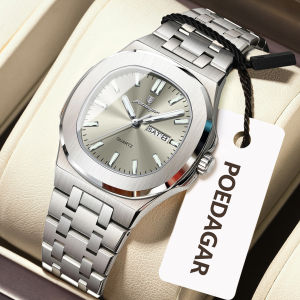 POEDAGAR Square Woman Watch Date Week Waterproof Luminous Ladies Watch Stainless Steel Quartz Fashion Womens Watches Reloj Gift