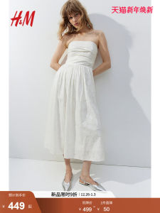 Elegant Winter Dress Womens A-Line Midi Strapless Embroidered Slimming Dress H&M 1240745 Cotton Blend Zipper Closure