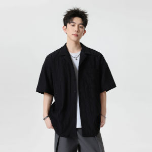 WUKONGYOUHUO | Summer Texture Pure Color Cuban Collar Short Sleeve Shirt