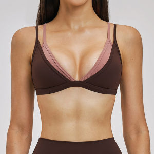 QYUED | Nude Sensation Back Beautiful Two-in-one Color Block Yoga Bra