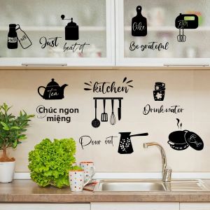 Sáng Tạo Có Thể Tháo Rời PVC Dán Tường Tiếng Anh Thực Phẩm Nhà Bếp Bộ Đồ Ăn Chủ Đề Trang Trí Làm Đẹp Phòng Khách Tự Dính Miếng Dán Phòng