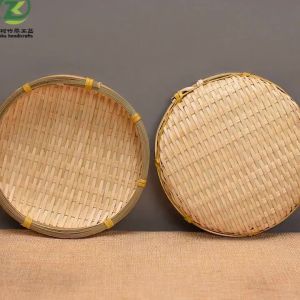 WHPHous | (New) 1Pcs Hand-woven Bamboo Tray Round Wicker Fruit Bread Basket Eco Friendly Storage Tray Kitchen Decorative Serving Tray
